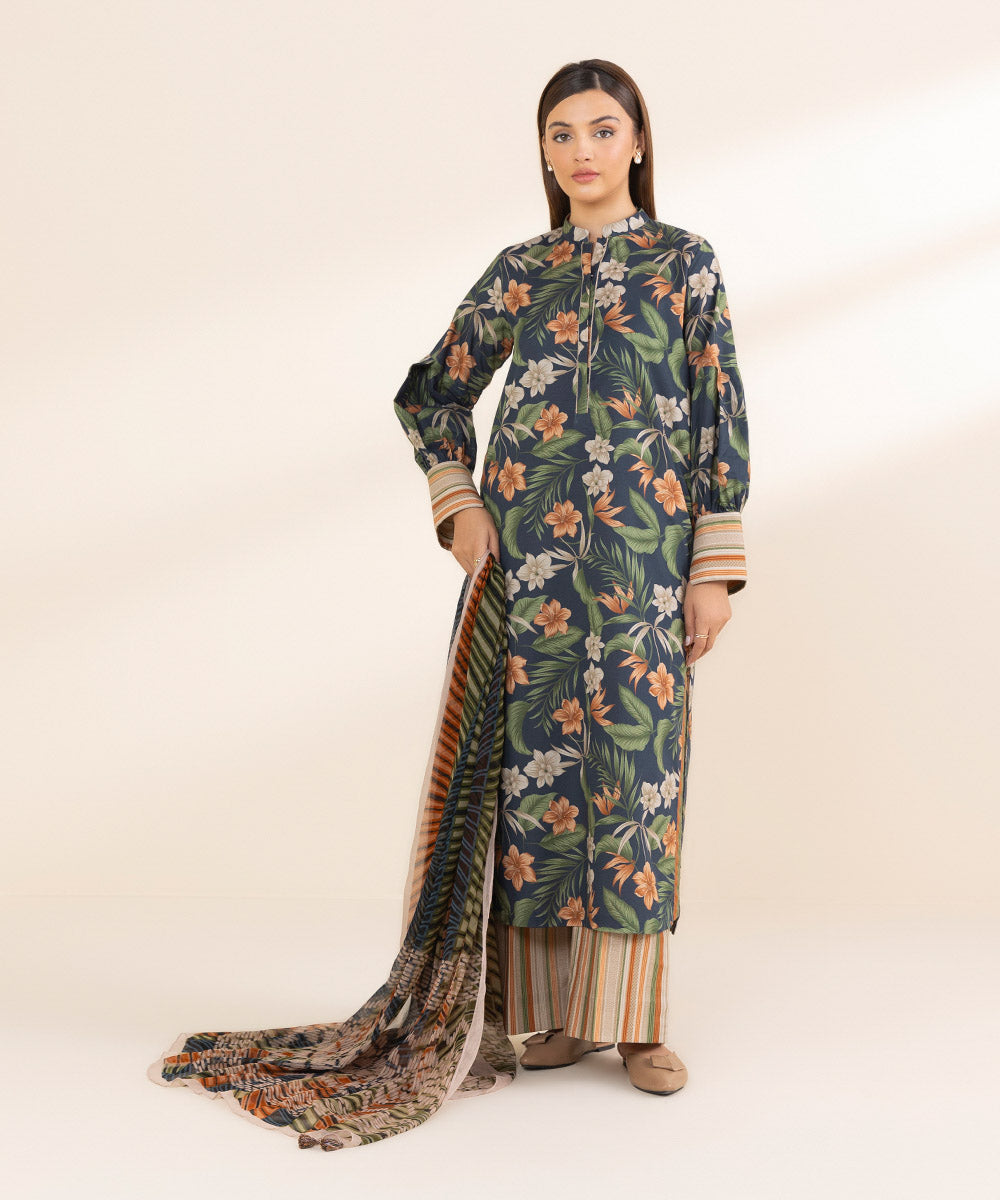 Women's Unstitched Lawn Printed Multi 3 Piece Suit