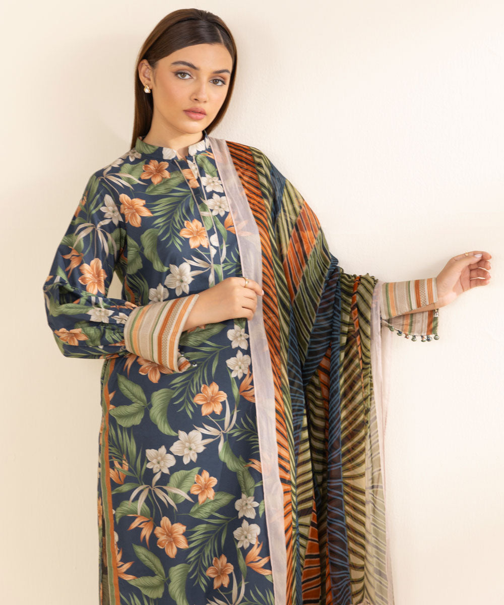 Women's Unstitched Lawn Printed Multi 3 Piece Suit