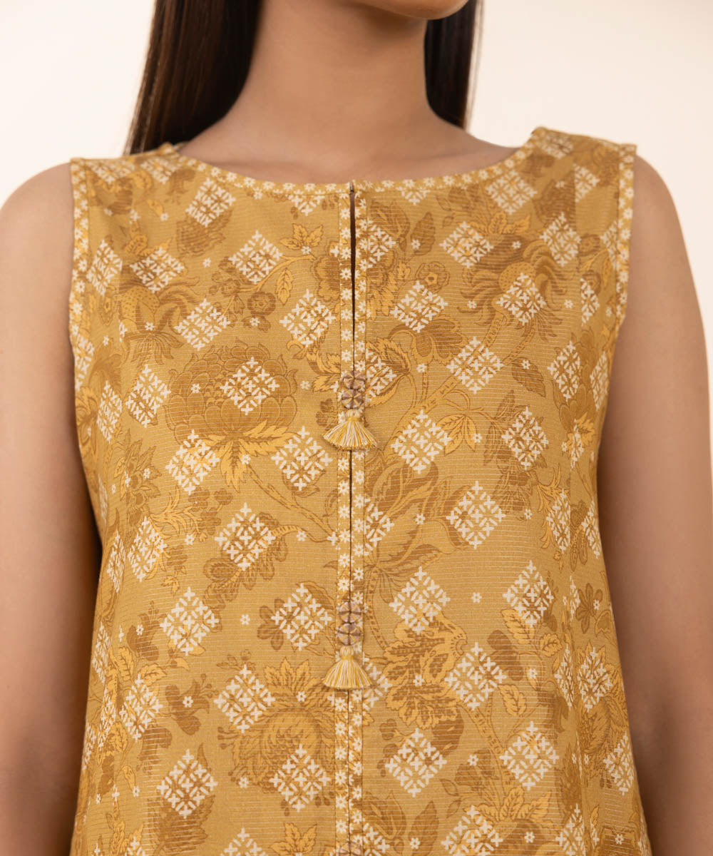 Women's Unstitched Zari Lawn Printed Yellow 3 Piece Suit