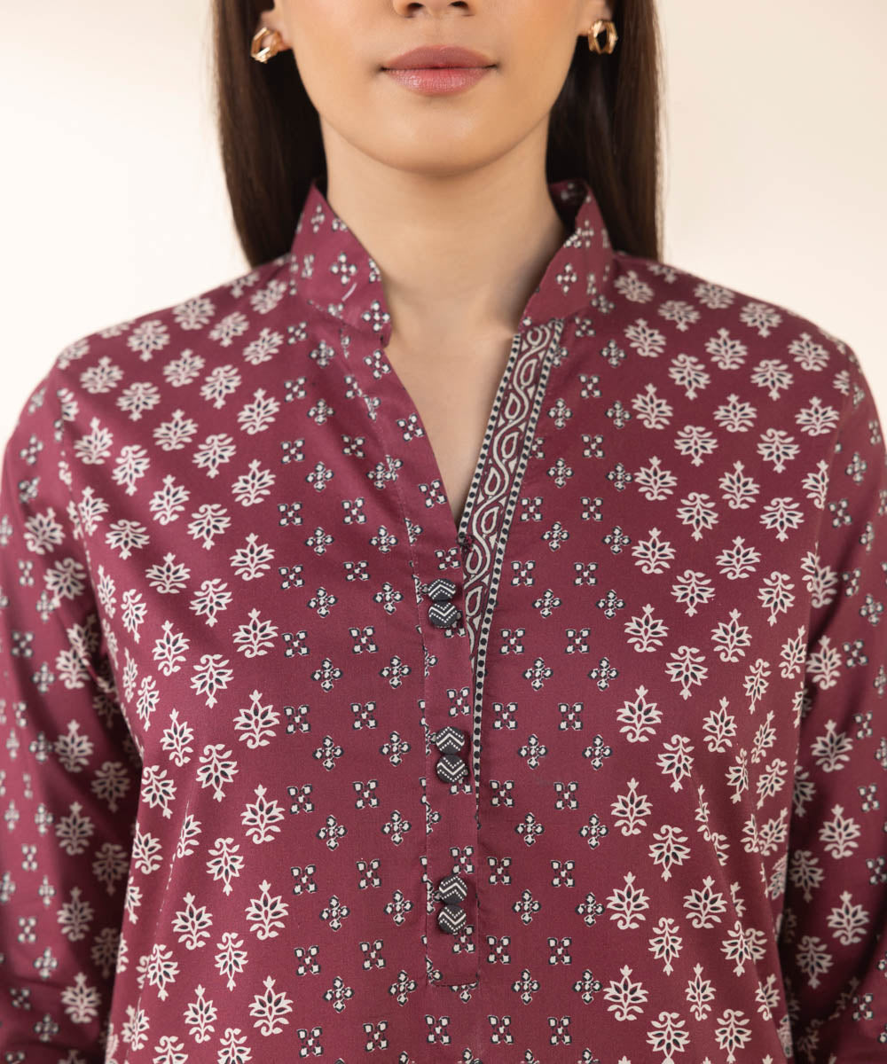 Women's Unstitched Cotton Printed Red 3 Piece Suit