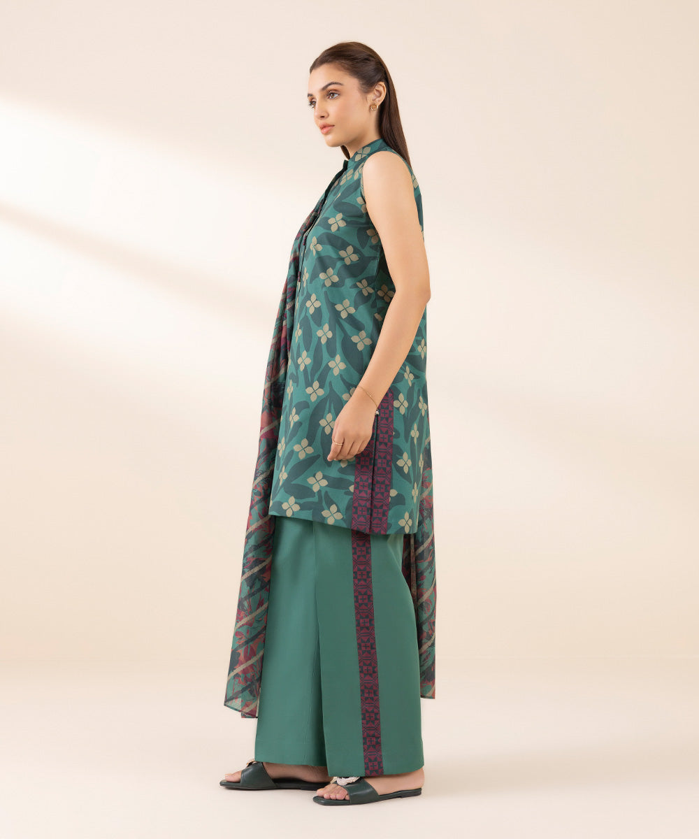 Women's Unstitched Lawn Printed Green 3 Piece Suit