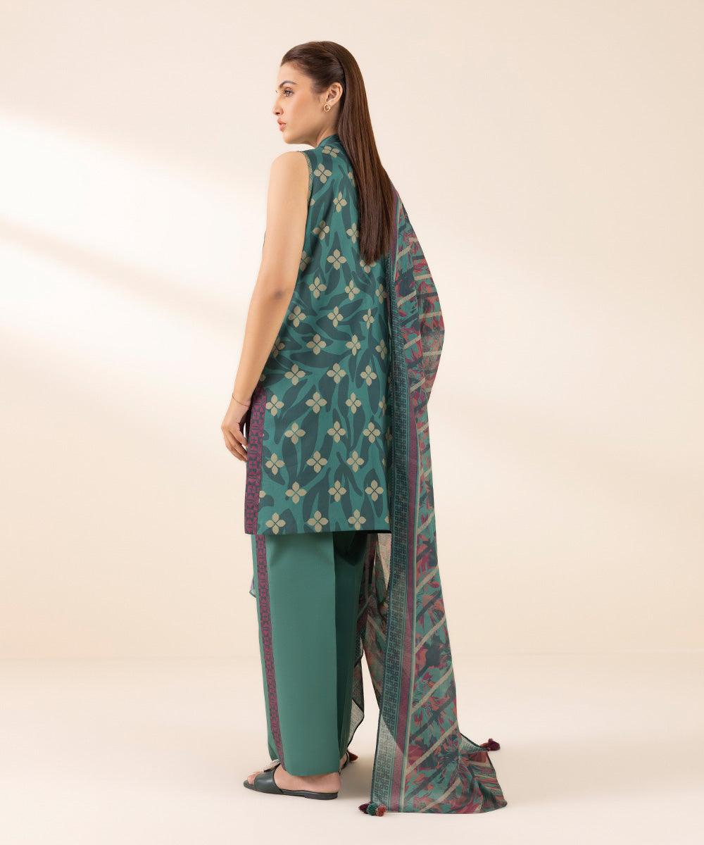 Women's Unstitched Lawn Printed Green 3 Piece Suit