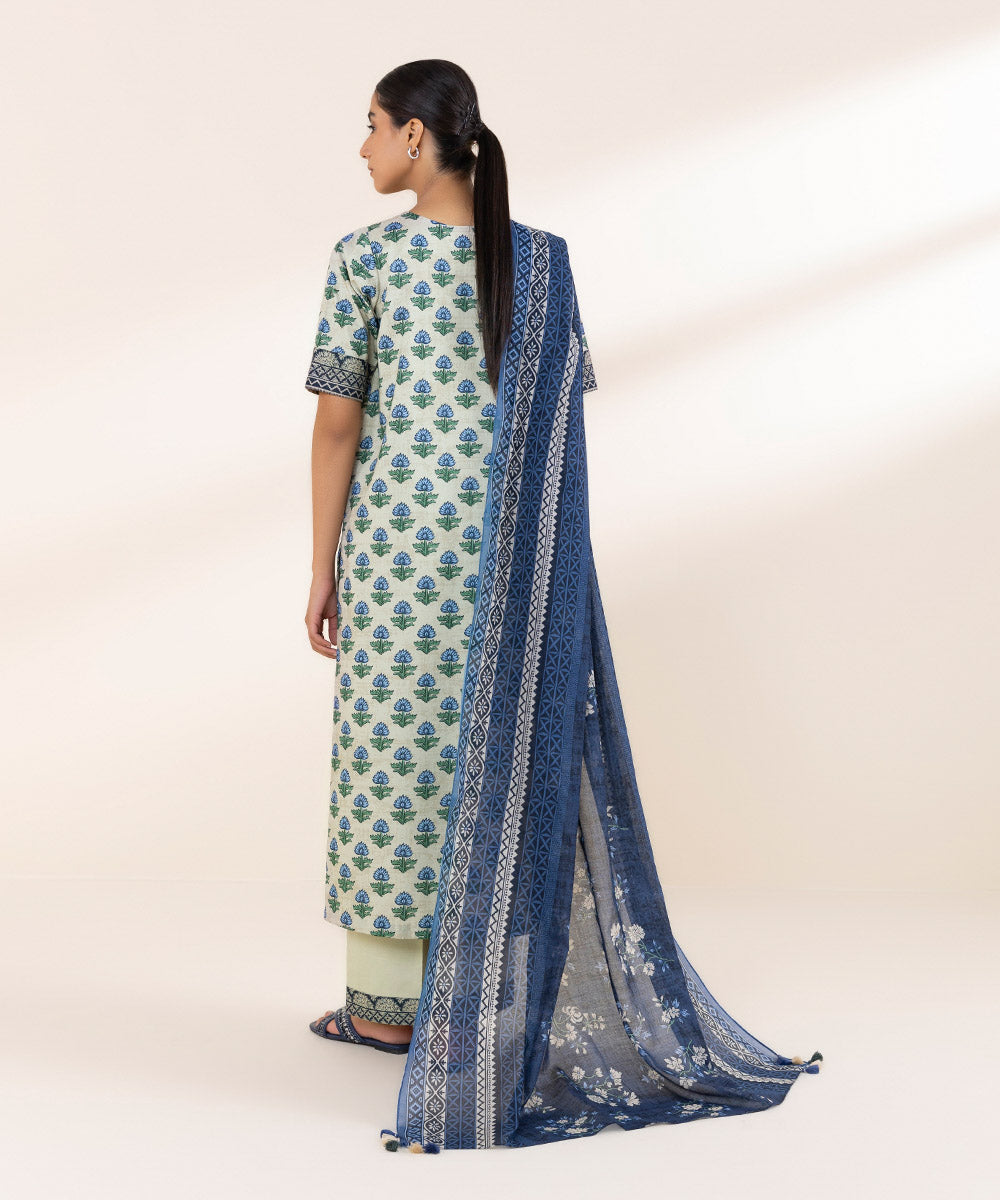 Women's Unstitched Lawn Printed Blue 3 Piece Suit