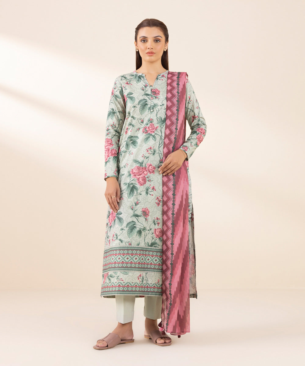 Women's Unstitched Lawn Printed Multi 3 Piece Suit