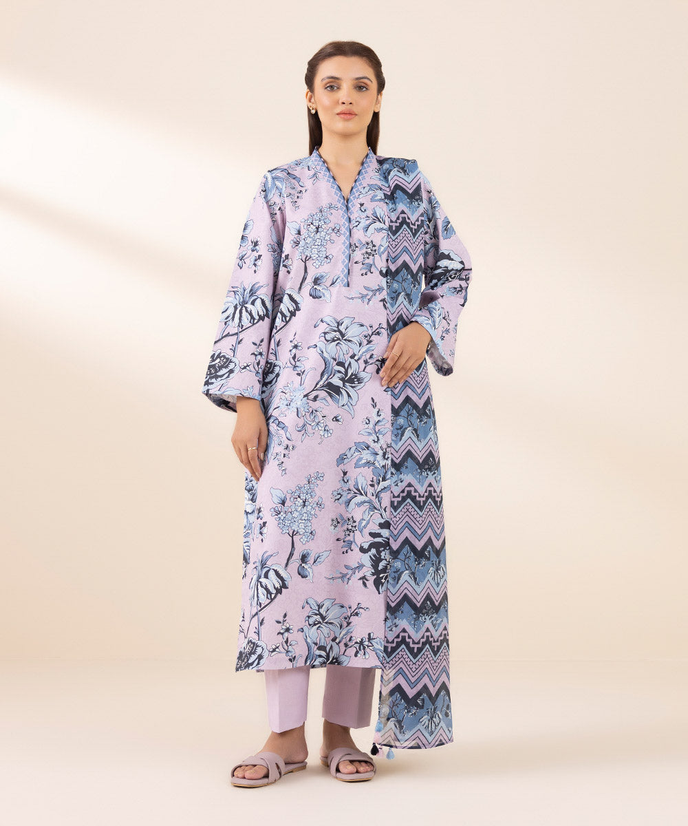 Unstitched Women's Pink Lawn Printed 3 Piece Suit 