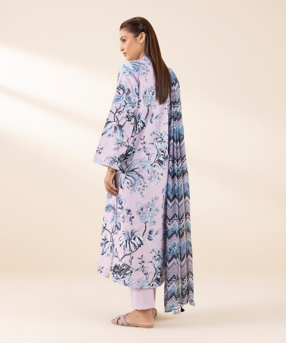 Unstitched Women's Pink Lawn Printed 3 Piece Suit 