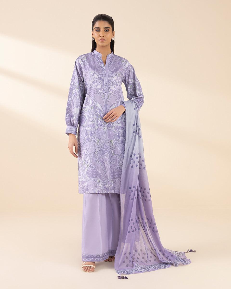 Unstitched Women's Purple Lawn 3 Piece Suit