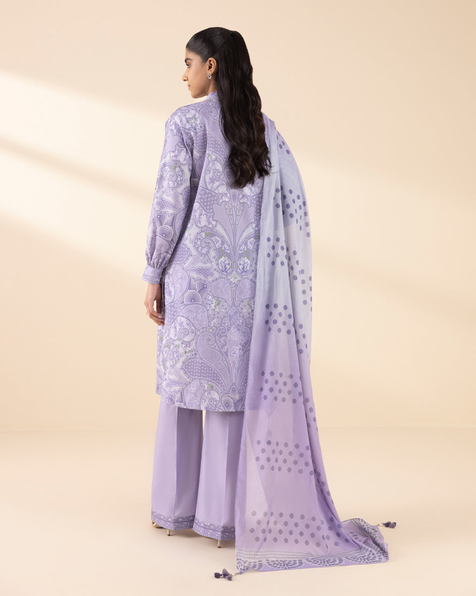 Unstitched Women's Purple Lawn 3 Piece Suit