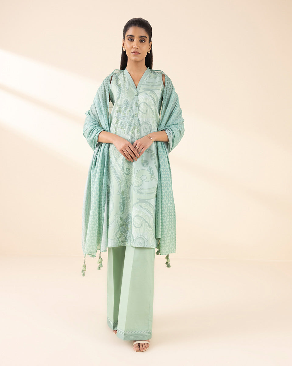 Unstitched Women's Green Lawn 3 Piece Suit