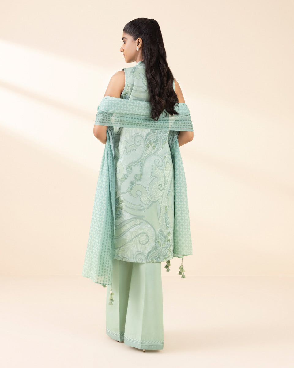 Unstitched Women's Green Lawn 3 Piece Suit