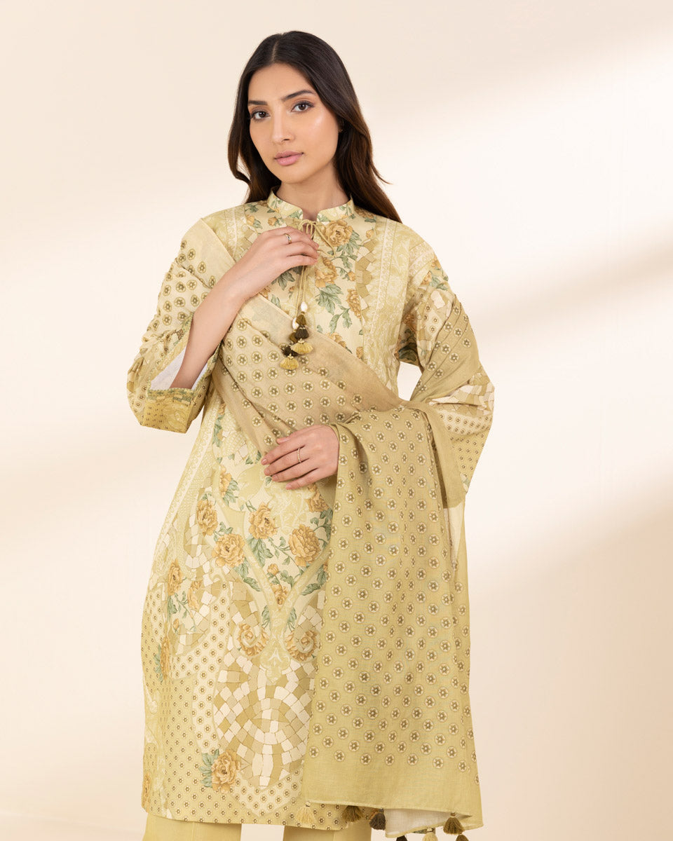 Unstitched Women's Yellow Lawn 3 Piece Suit