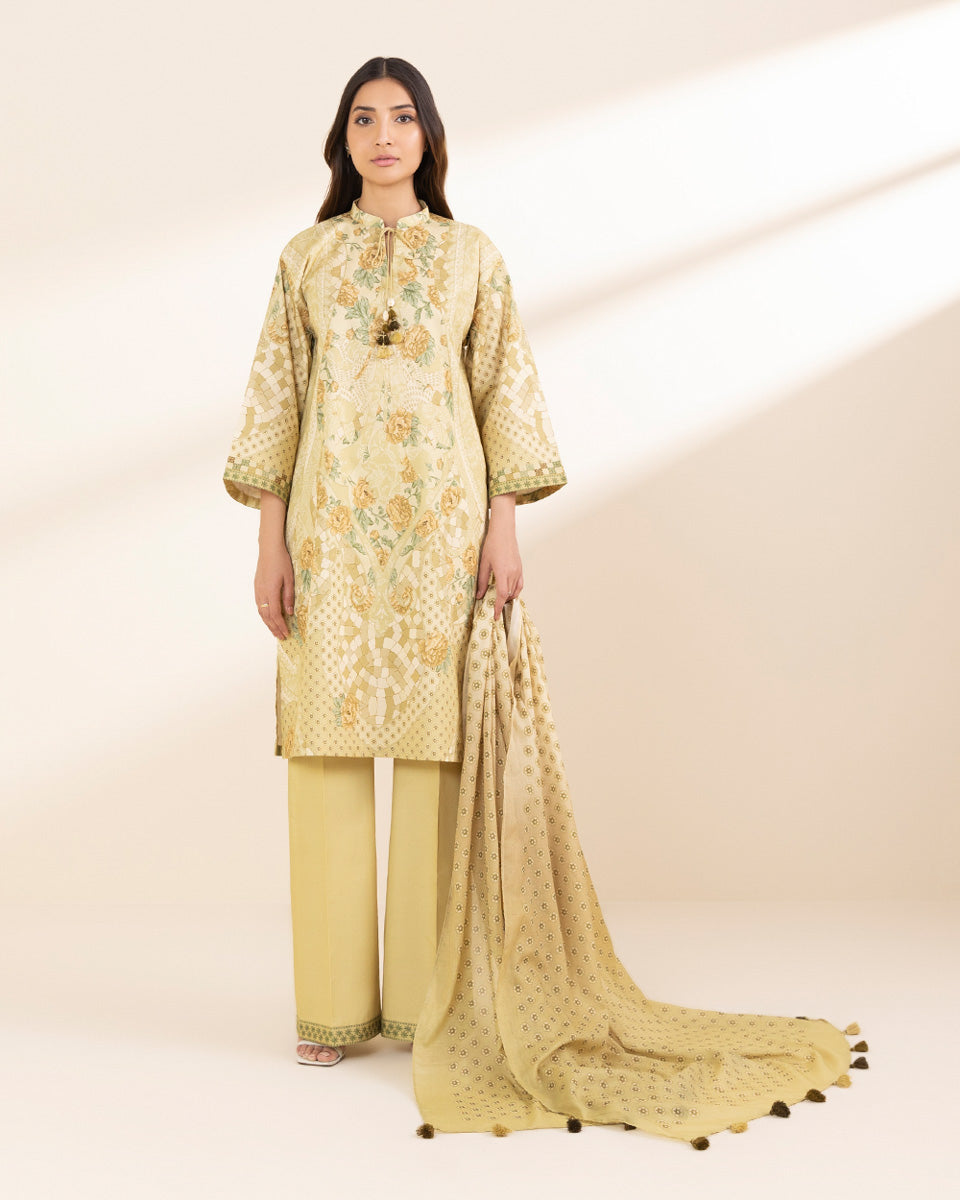 Unstitched Women's Yellow Lawn 3 Piece Suit