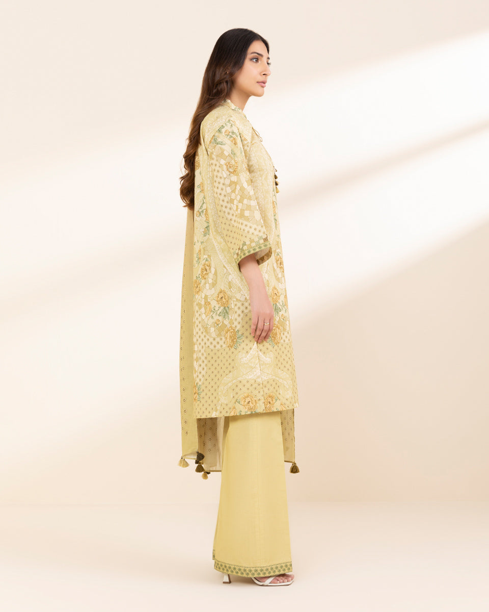 Unstitched Women's Yellow Lawn 3 Piece Suit