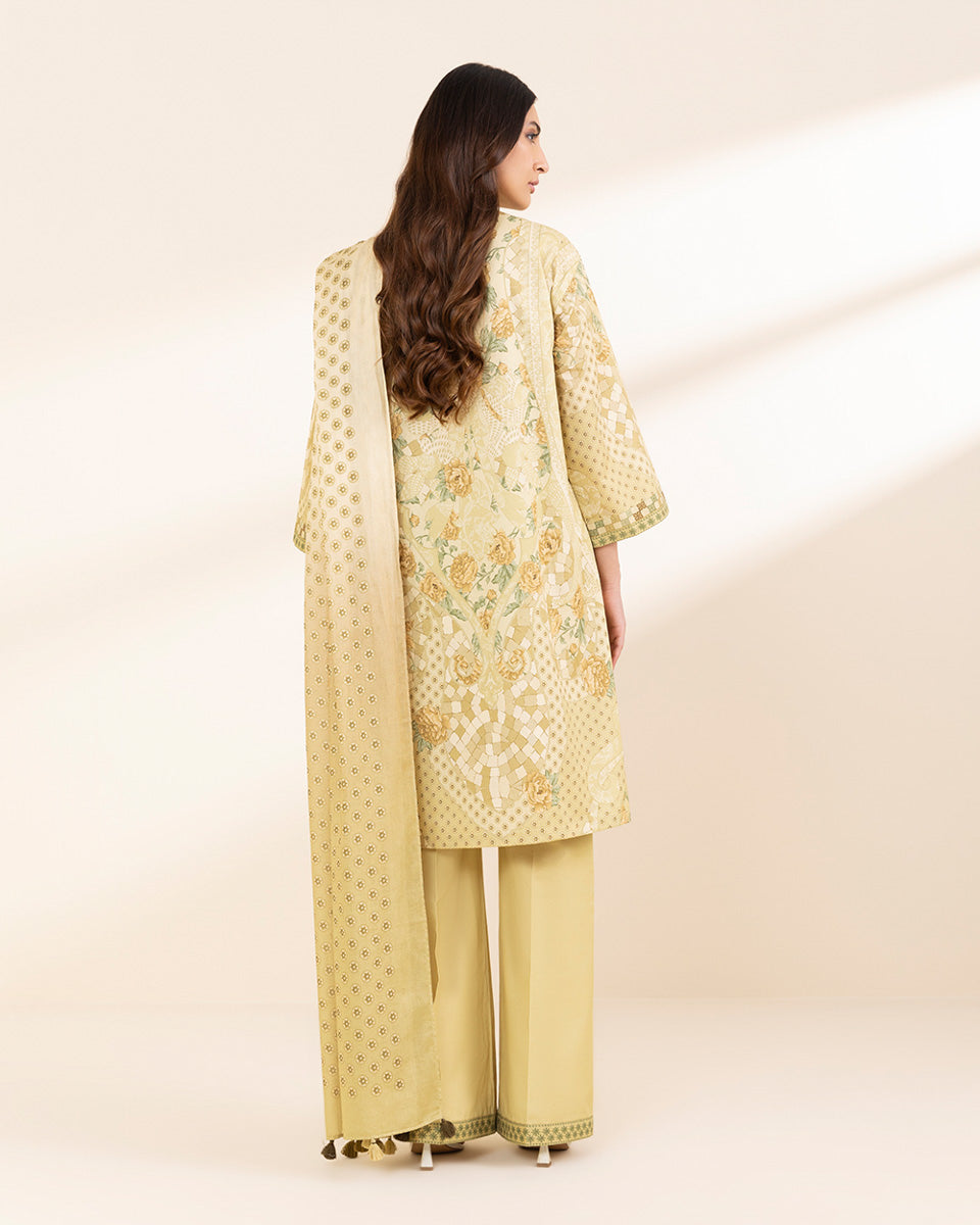 Unstitched Women's Yellow Lawn 3 Piece Suit