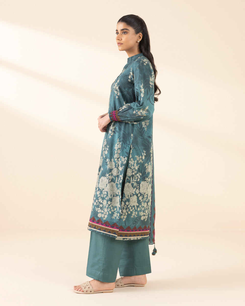 Unstitched Women's Green Lawn Printed 3 Piece Suit 