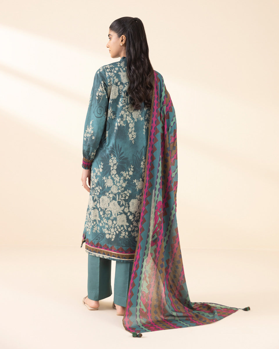 Unstitched Women's Green Lawn Printed 3 Piece Suit 