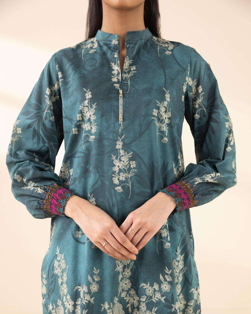 Unstitched Women's Green Lawn Printed 3 Piece Suit 