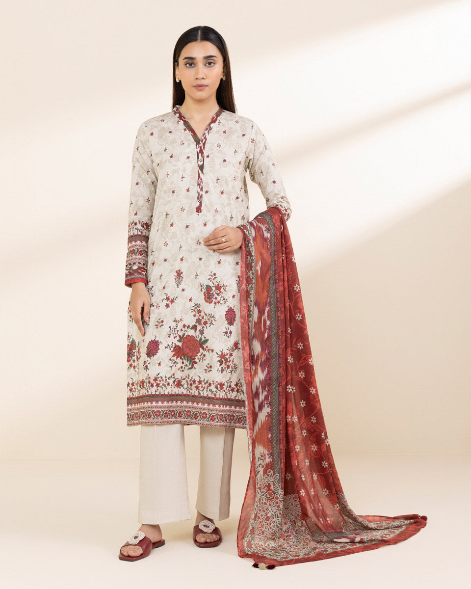 Unstitched Women's Off White Lawn 3 Piece Suit