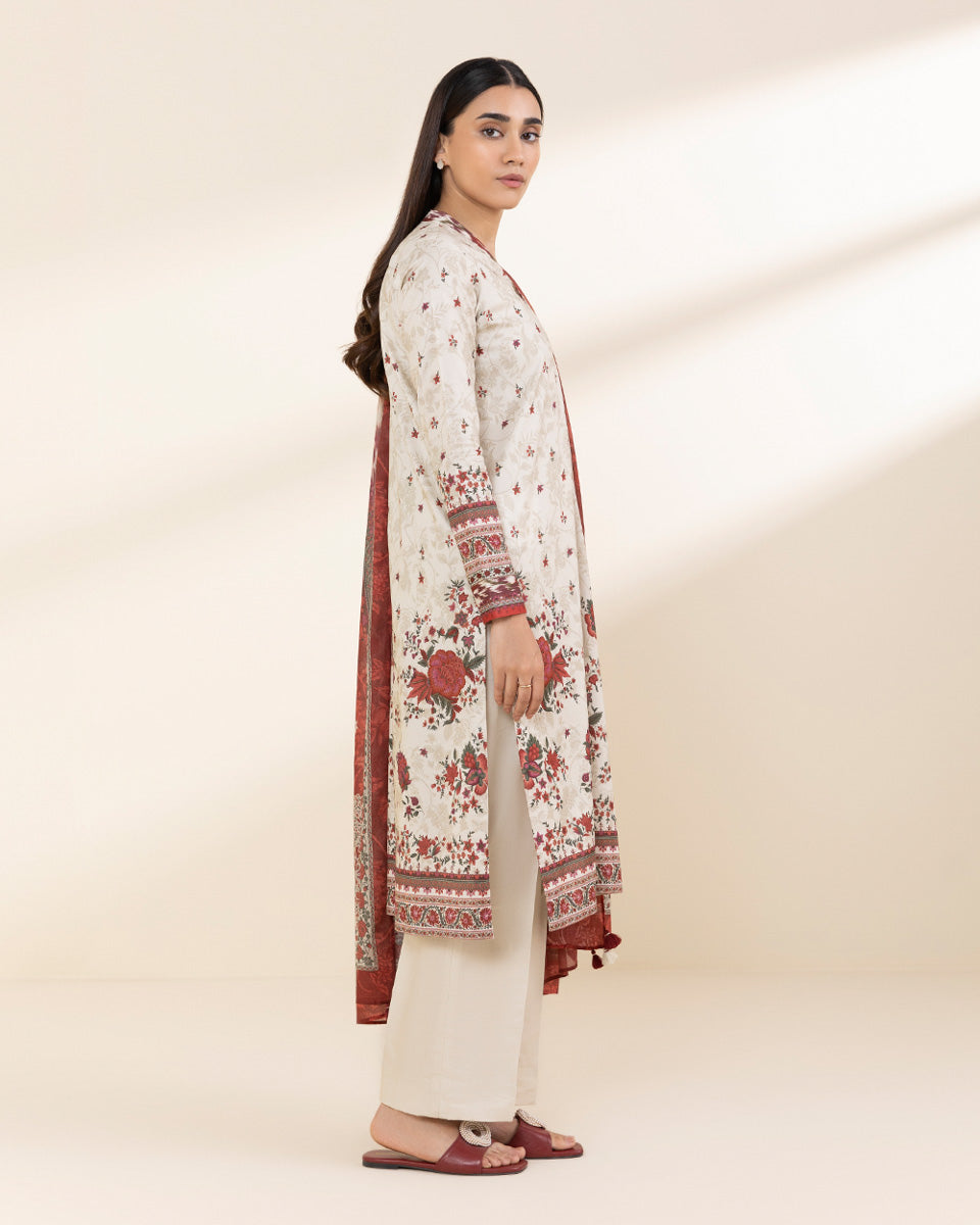 Unstitched Women's Off White Lawn 3 Piece Suit