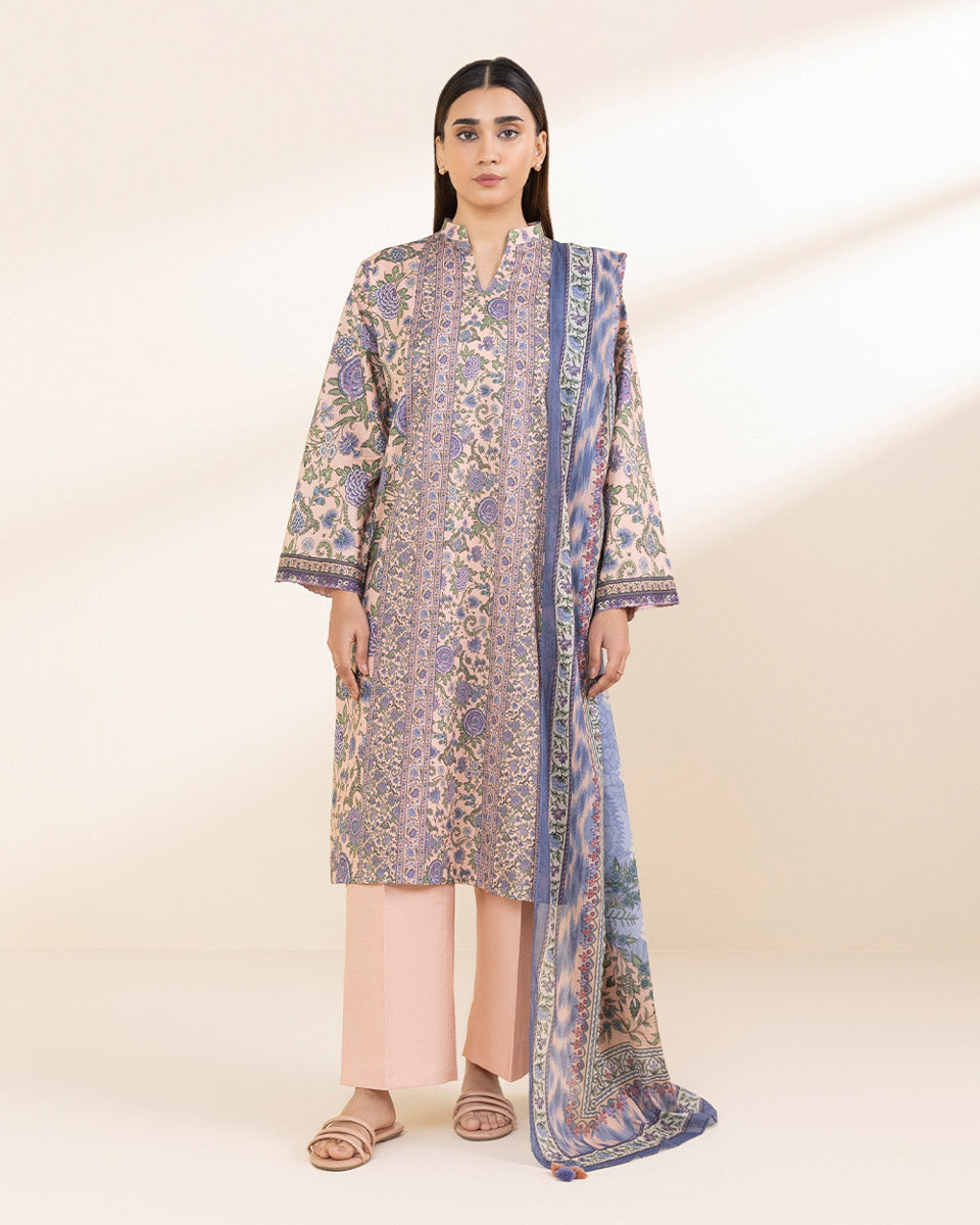 Unstitched Women's Pink Lawn 3 Piece Suit