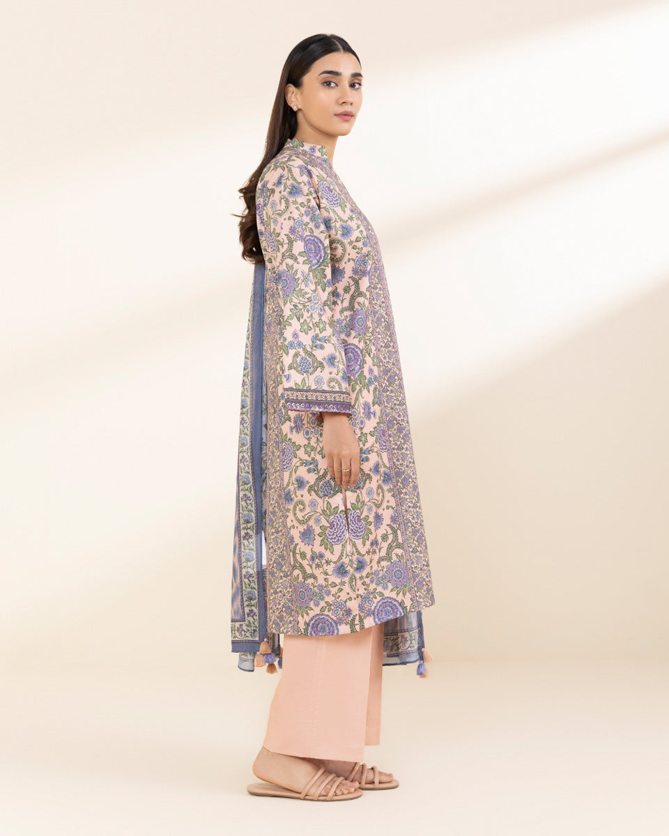 Unstitched Women's Pink Lawn 3 Piece Suit