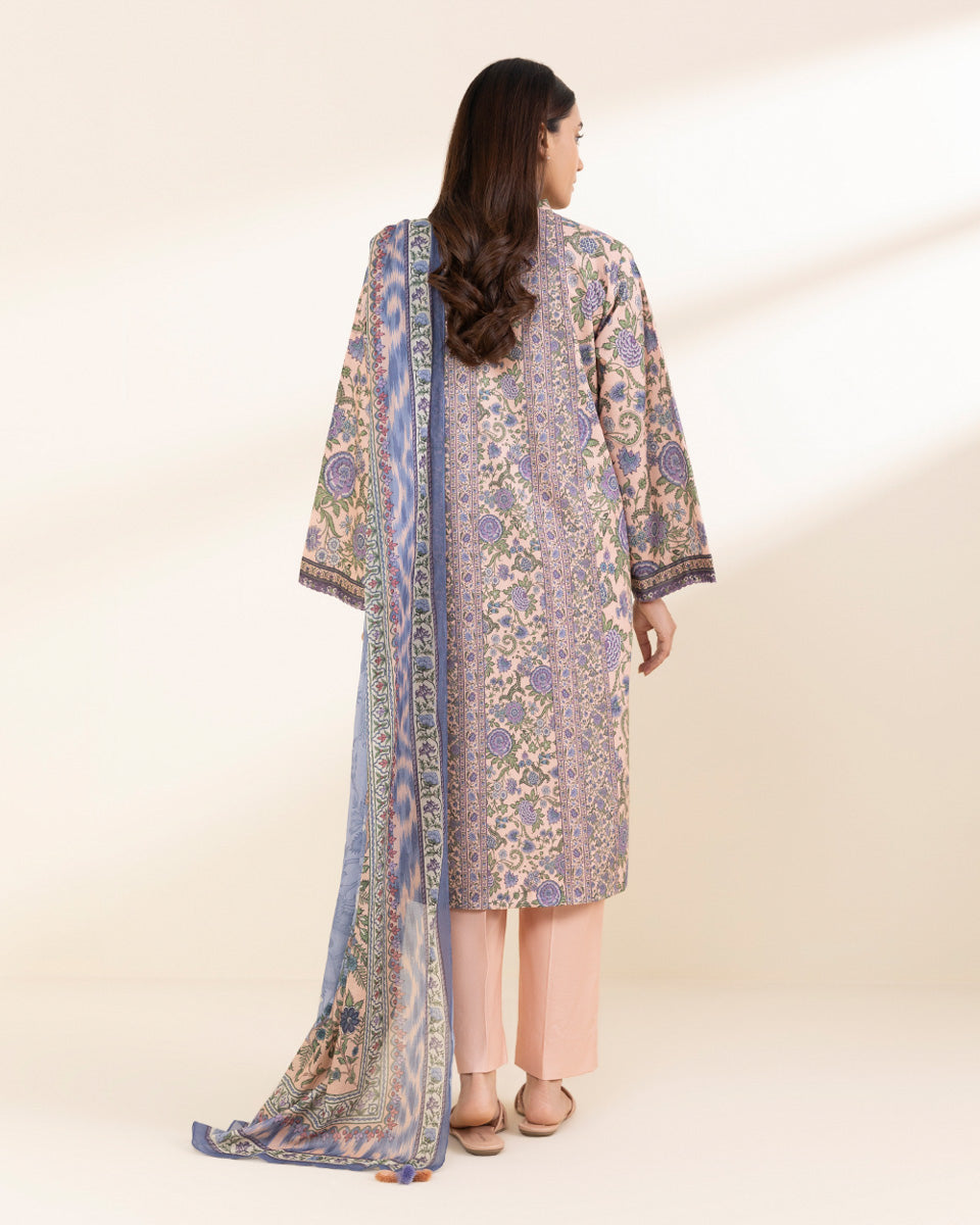 Unstitched Women's Pink Lawn 3 Piece Suit
