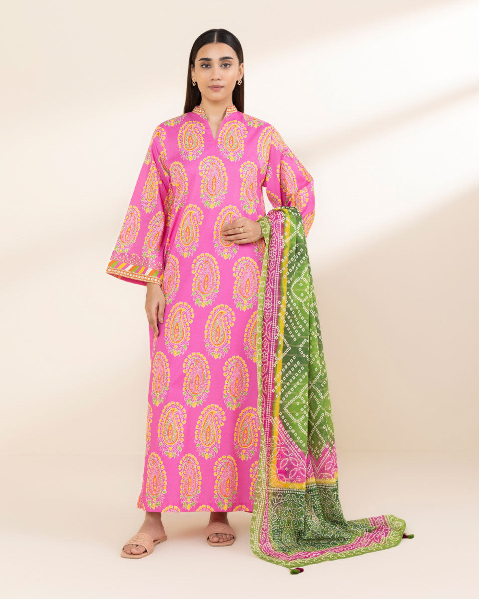 Unstitched Women's Pink Lawn 3 Piece Suit