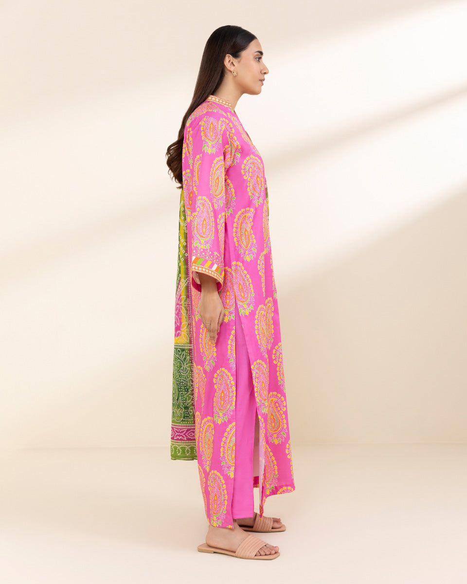 Unstitched Women's Pink Lawn 3 Piece Suit