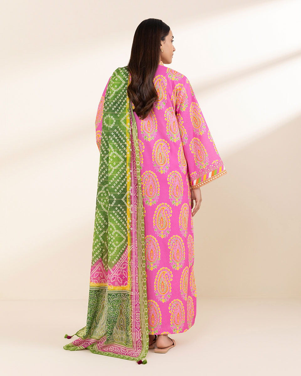 Unstitched Women's Pink Lawn 3 Piece Suit