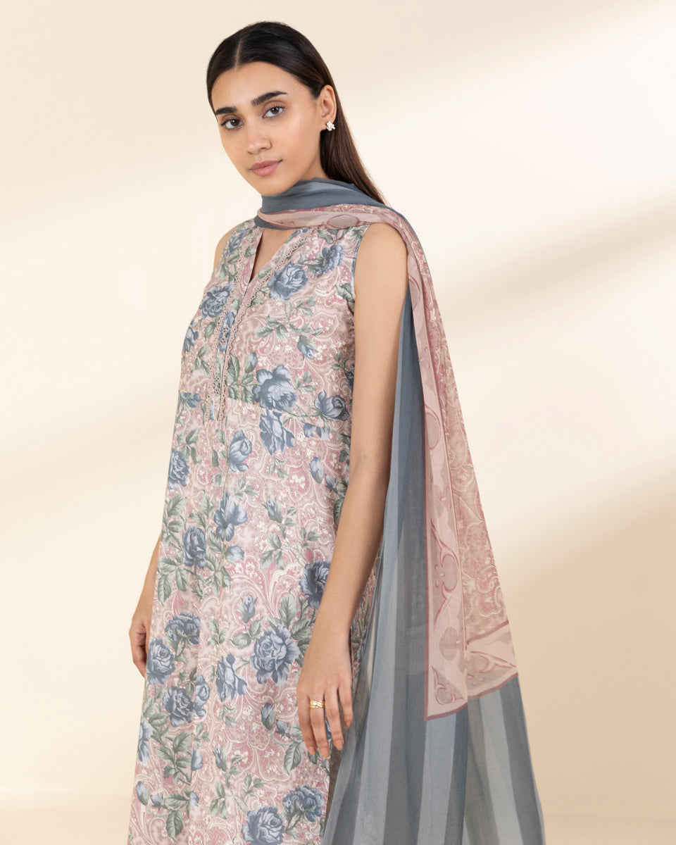 Unstitched Women's Pink Lawn 3 Piece Suit