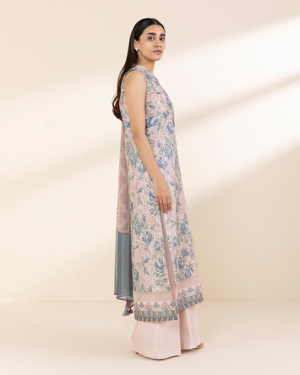 Unstitched Women's Pink Lawn 3 Piece Suit