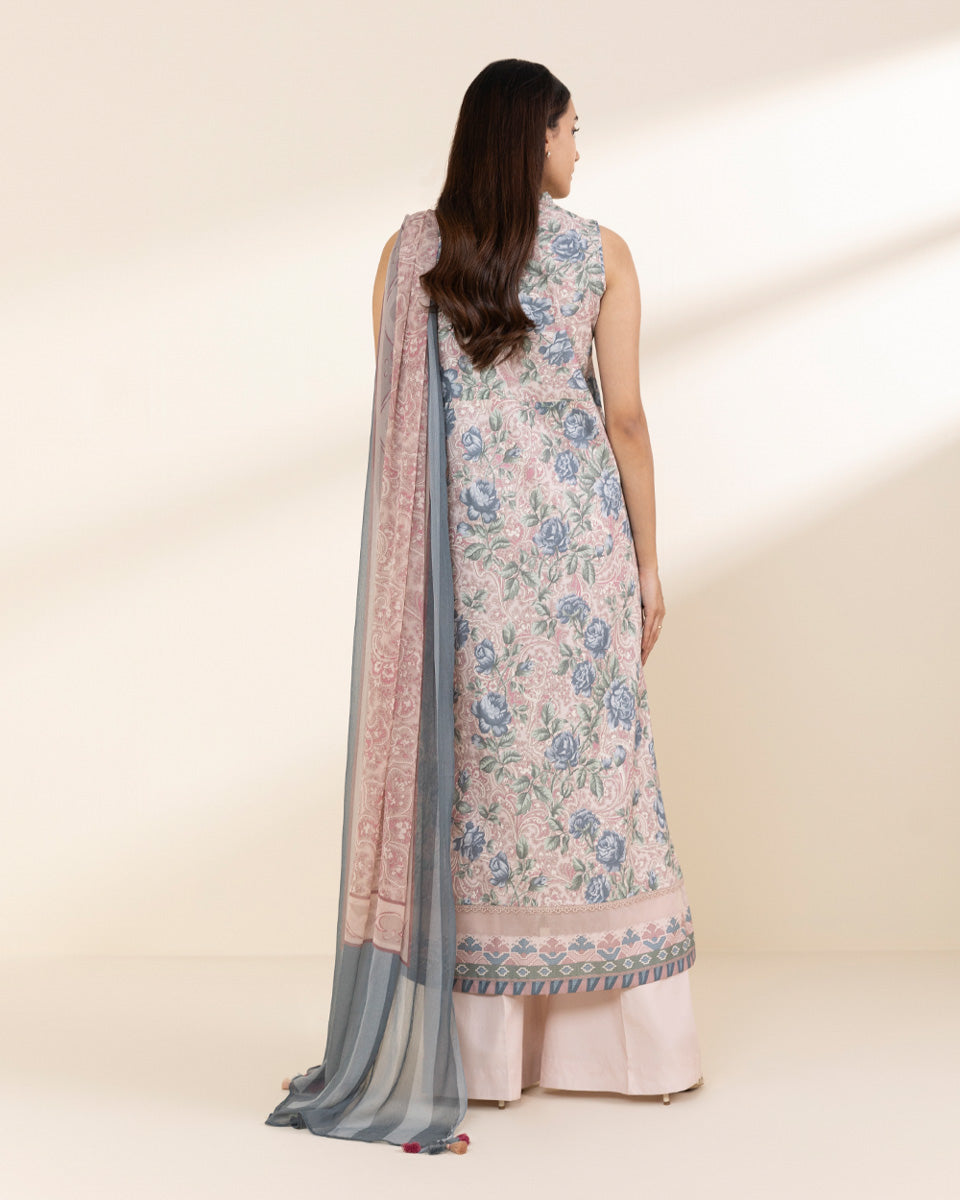 Unstitched Women's Pink Lawn 3 Piece Suit