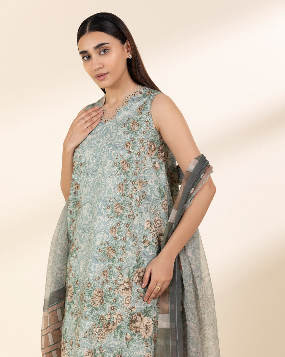 Unstitched Women's Blue Lawn 3 Piece Suit
