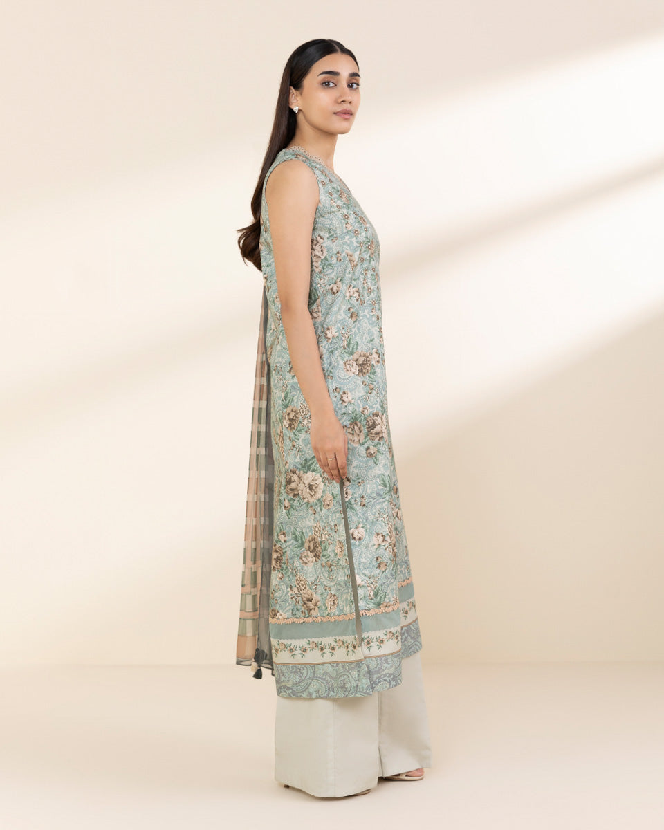 Unstitched Women's Blue Lawn 3 Piece Suit