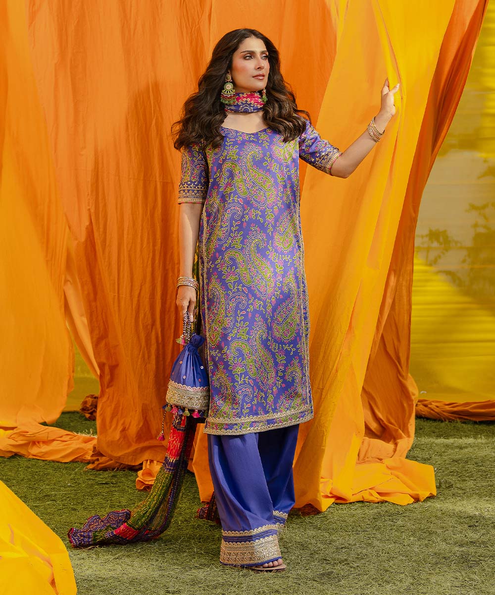 Unstitched Women's Purple Lawn 3 Piece Suit