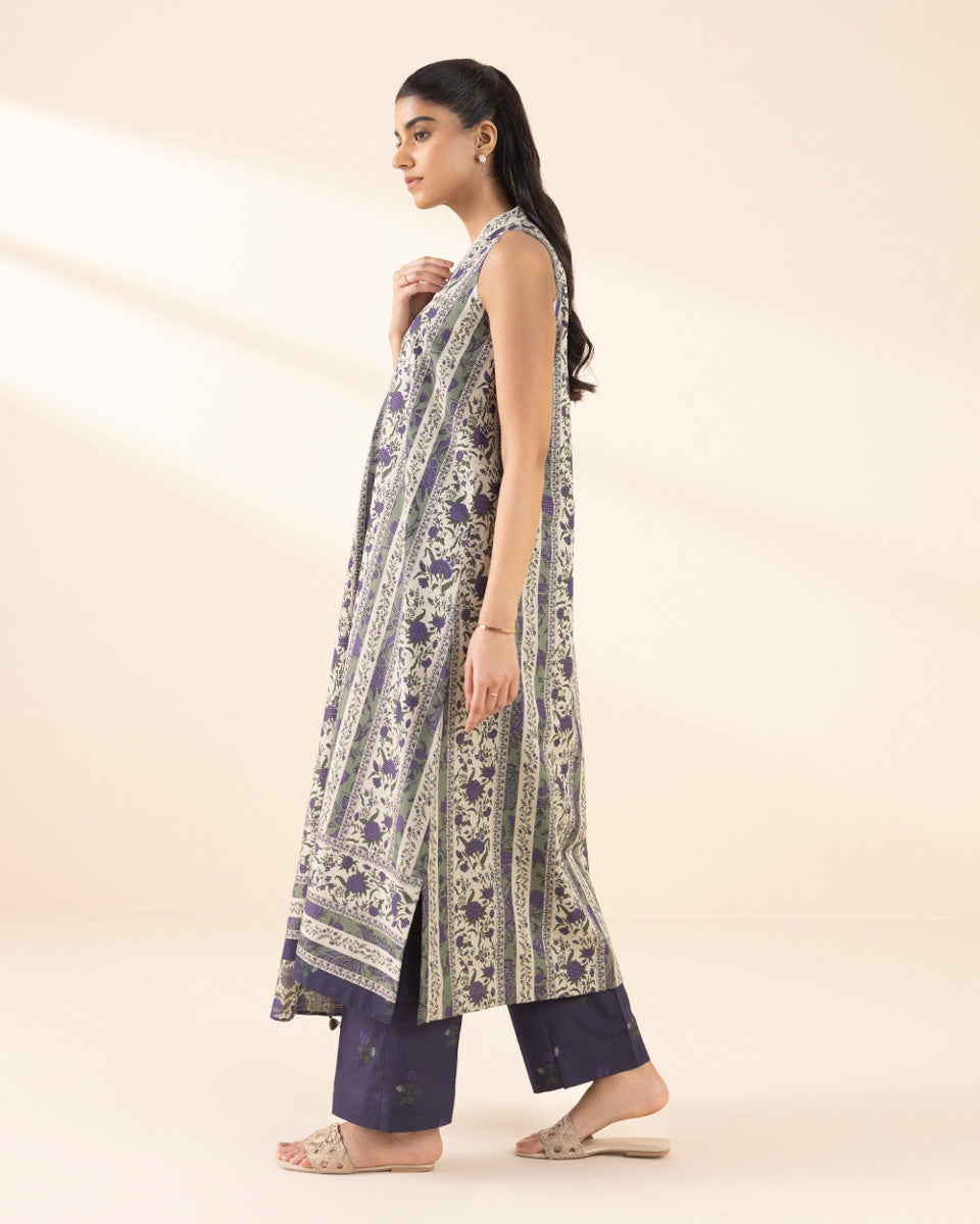 Unstitched Women's Off White Lawn Printed 3 Piece Suit 