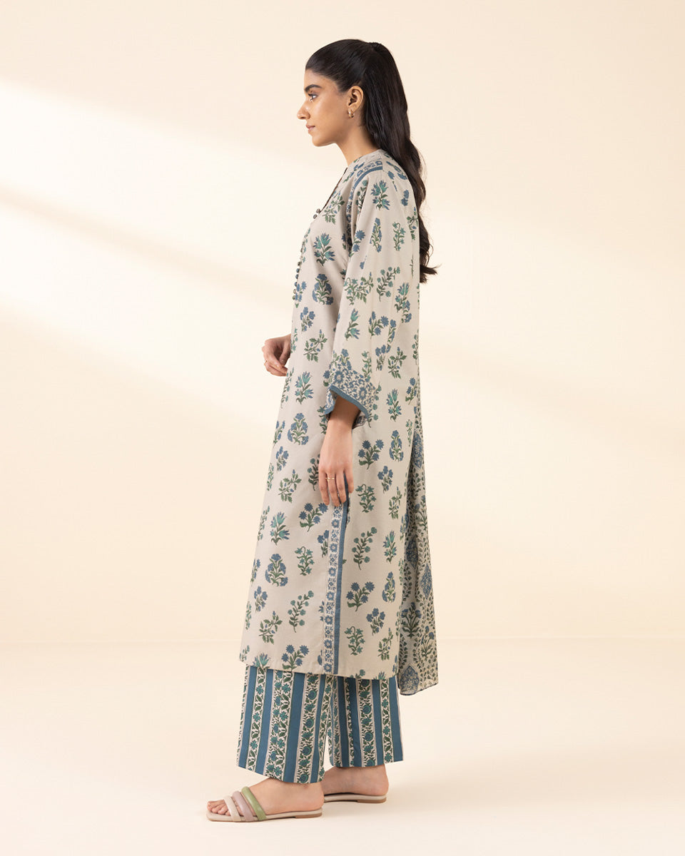 Unstitched Women's Beige Lawn Printed 3 Piece Suit 
