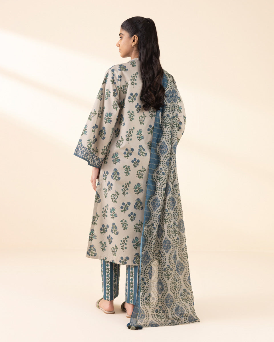 Unstitched Women's Beige Lawn Printed 3 Piece Suit 