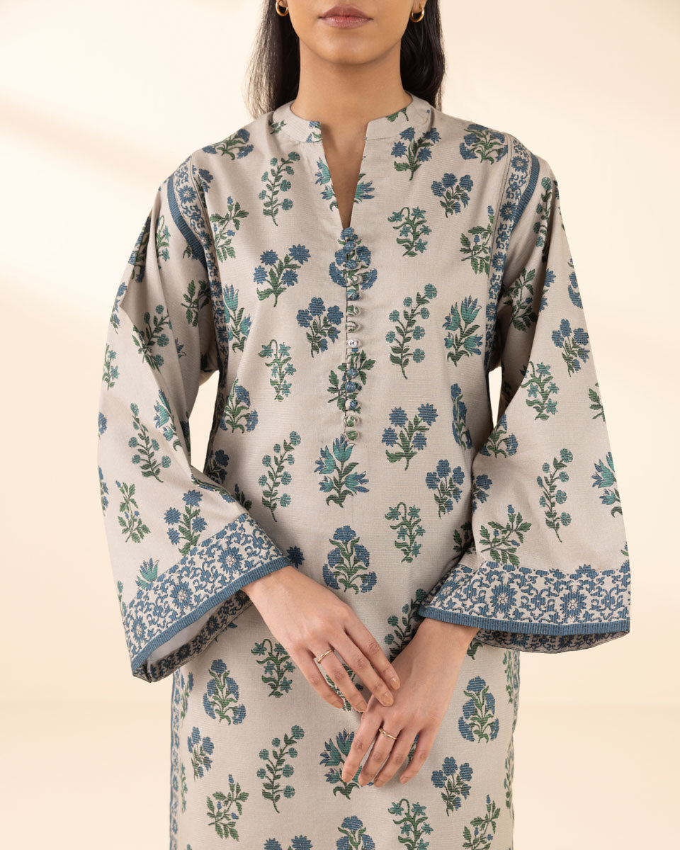 Unstitched Women's Beige Lawn Printed 3 Piece Suit 
