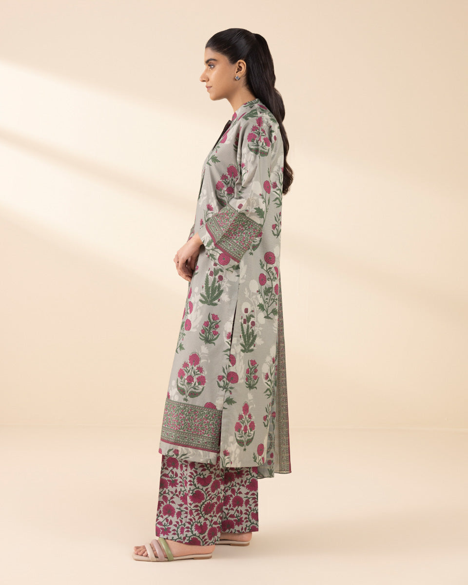 Unstitched Women's Green Lawn Printed 3 Piece Suit 