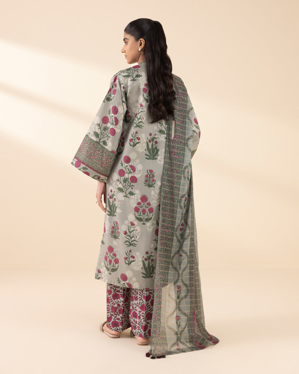 Unstitched Women's Green Lawn Printed 3 Piece Suit 