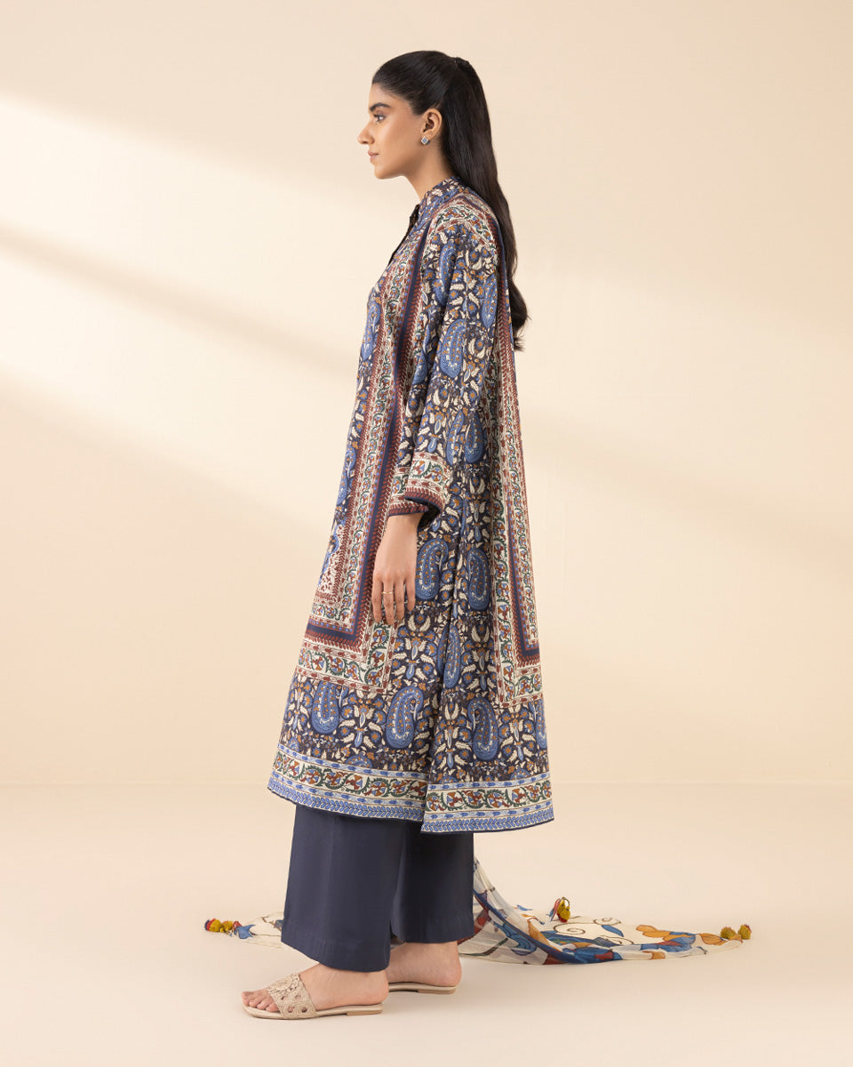 Unstitched Women's Blue Lawn 3 Piece Suit