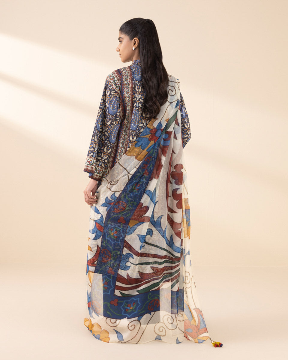 Unstitched Women's Blue Lawn 3 Piece Suit