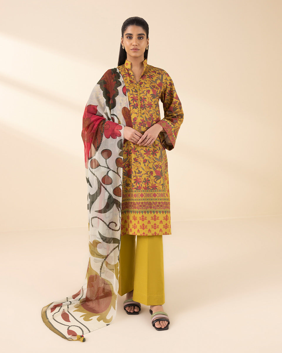 Unstitched Women's Yellow Lawn 3 Piece Suit