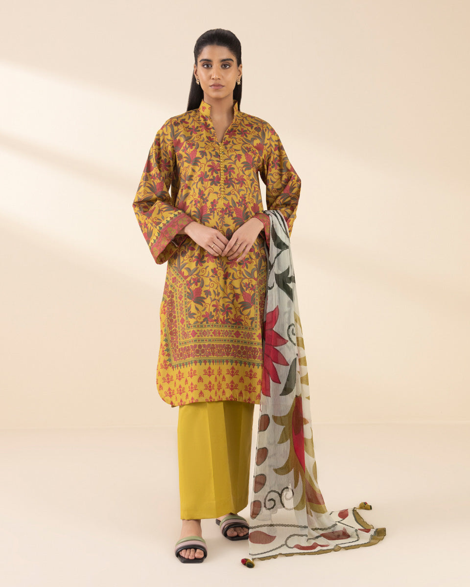 Unstitched Women's Yellow Lawn 3 Piece Suit