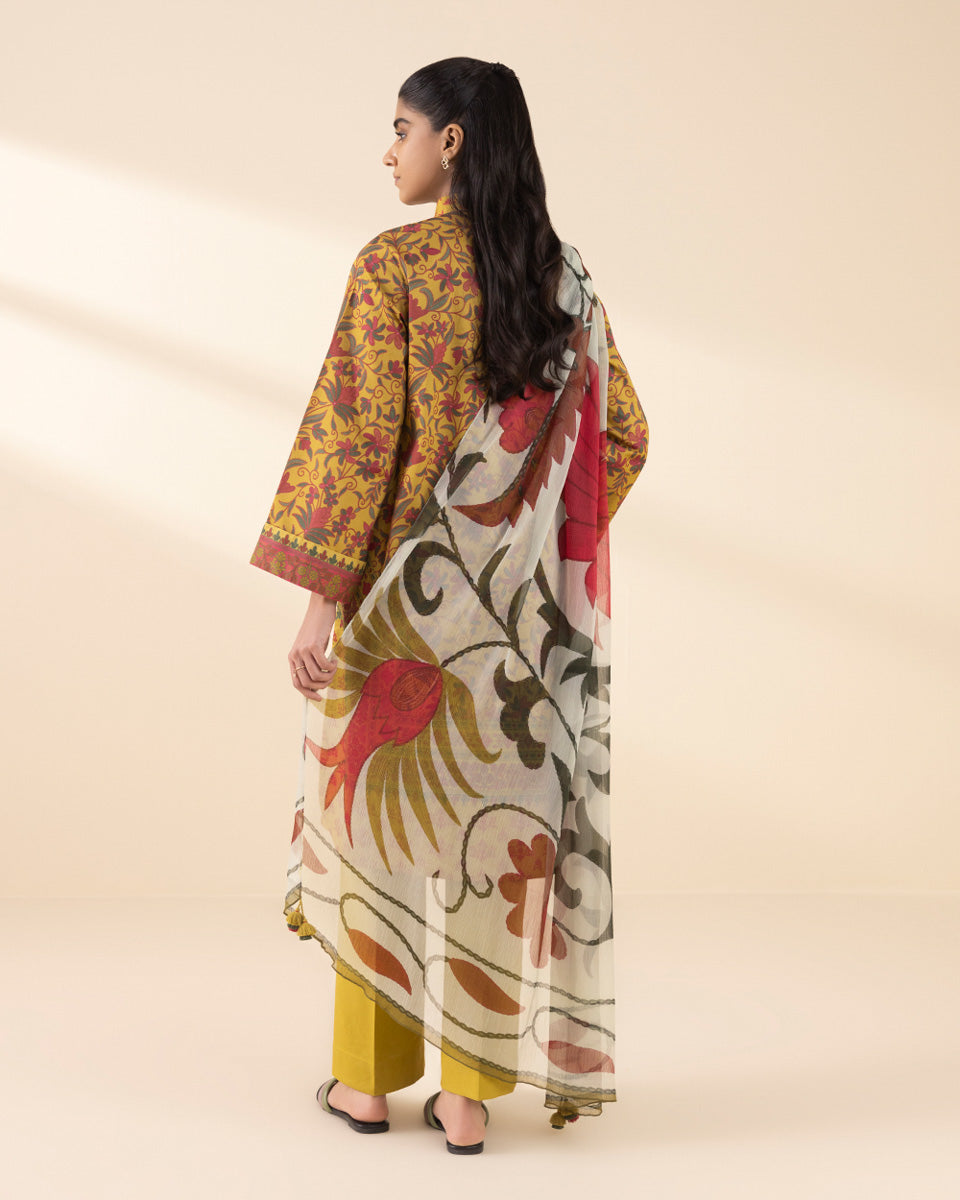 Unstitched Women's Yellow Lawn 3 Piece Suit