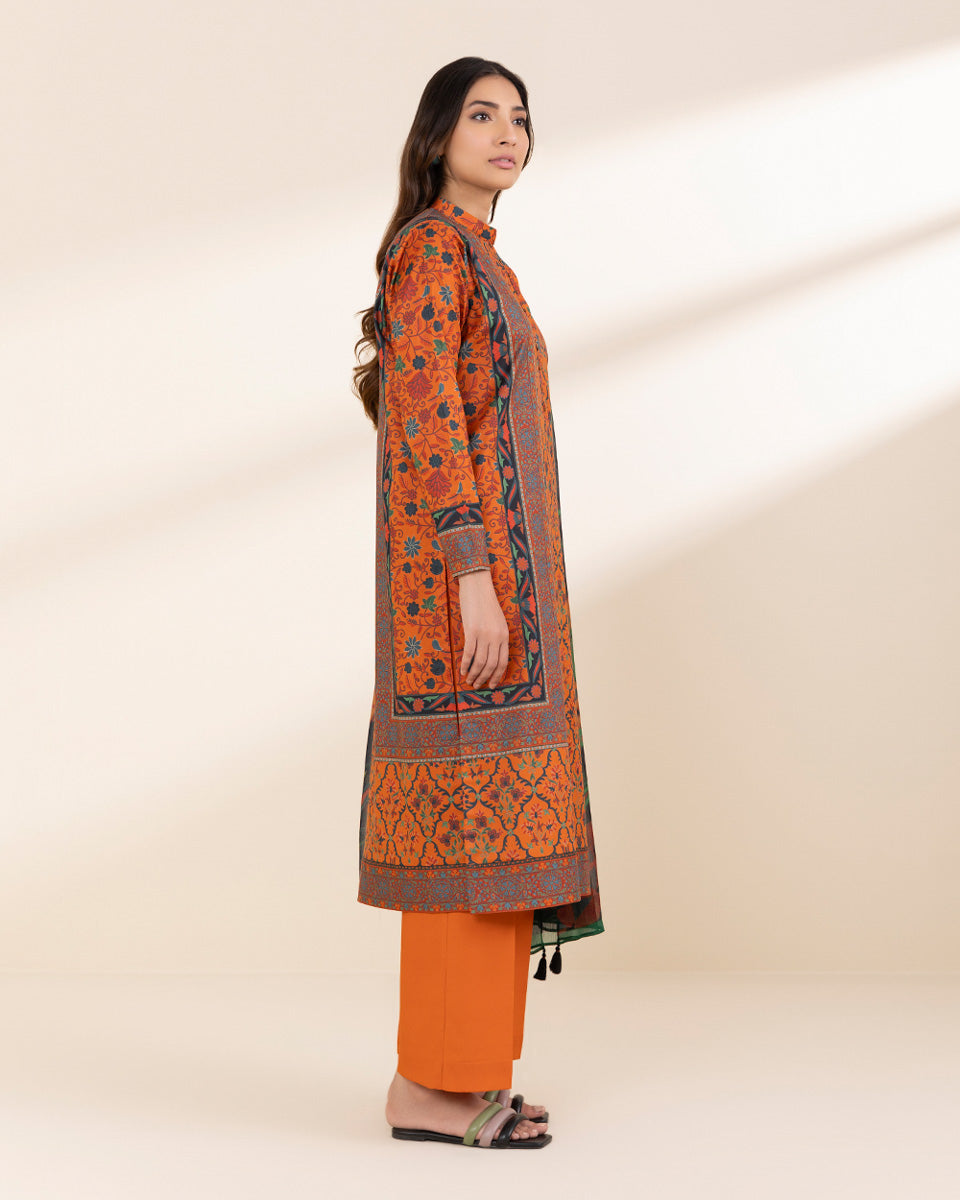 Unstitched Women's Orange Lawn 3 Piece Suit