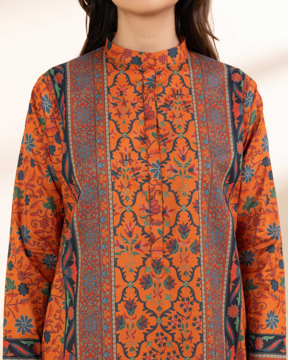Unstitched Women's Orange Lawn 3 Piece Suit