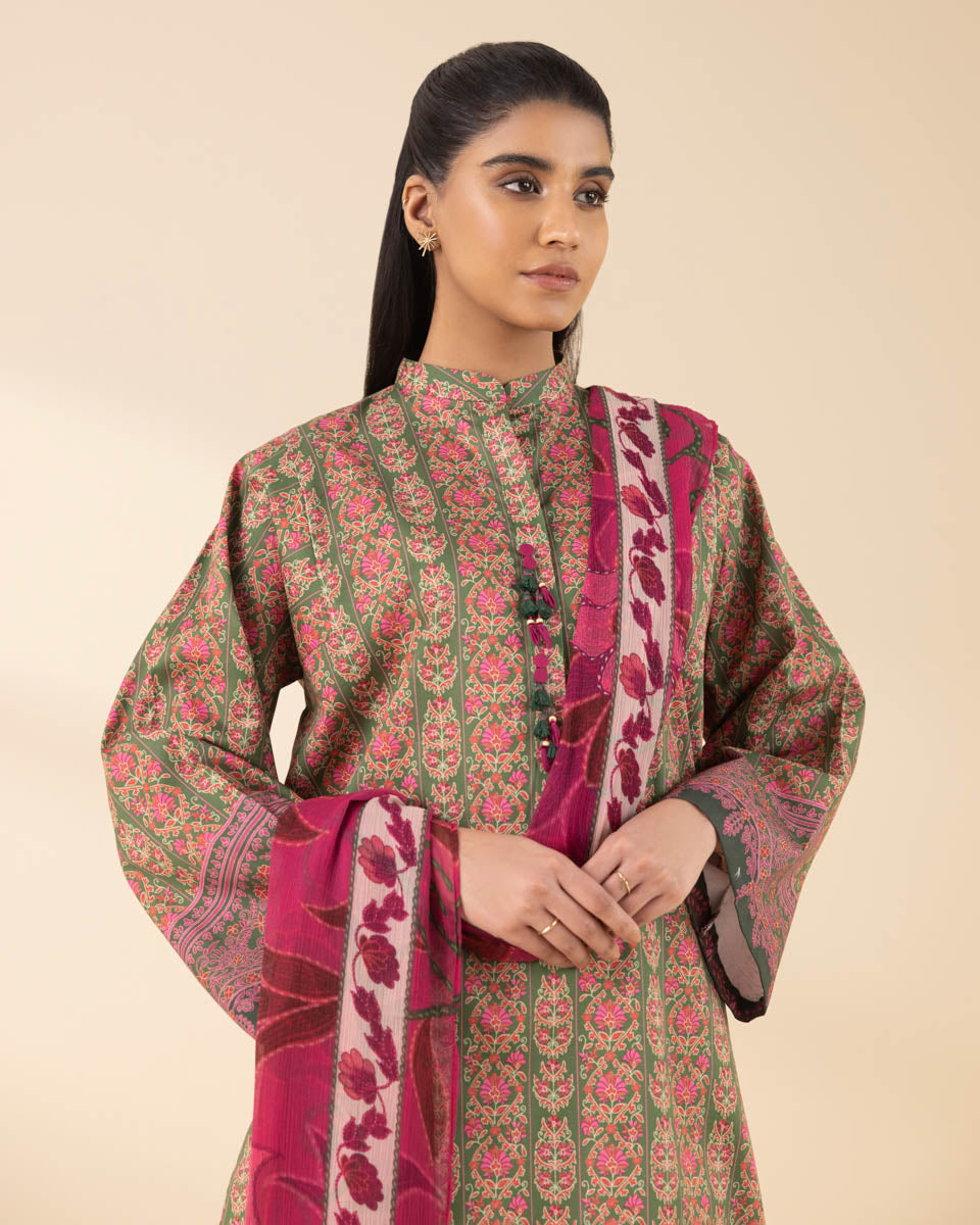 Unstitched Women's Green Lawn 3 Piece Suit