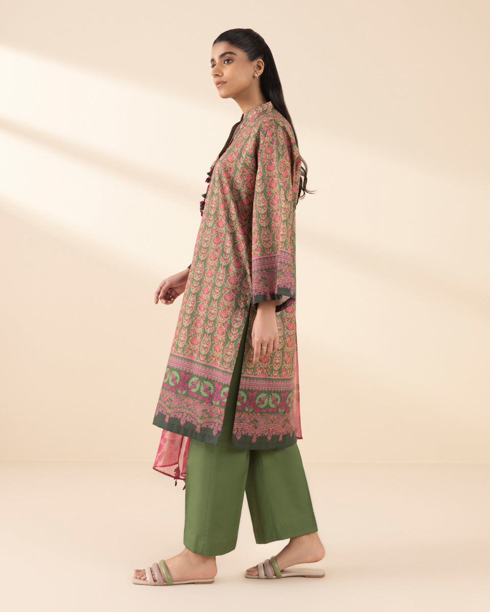 Unstitched Women's Green Lawn 3 Piece Suit